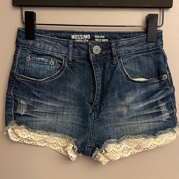 MOSSIMO | Distressed Denim Lace Shorts - sz 1 - Picture 1 of 11